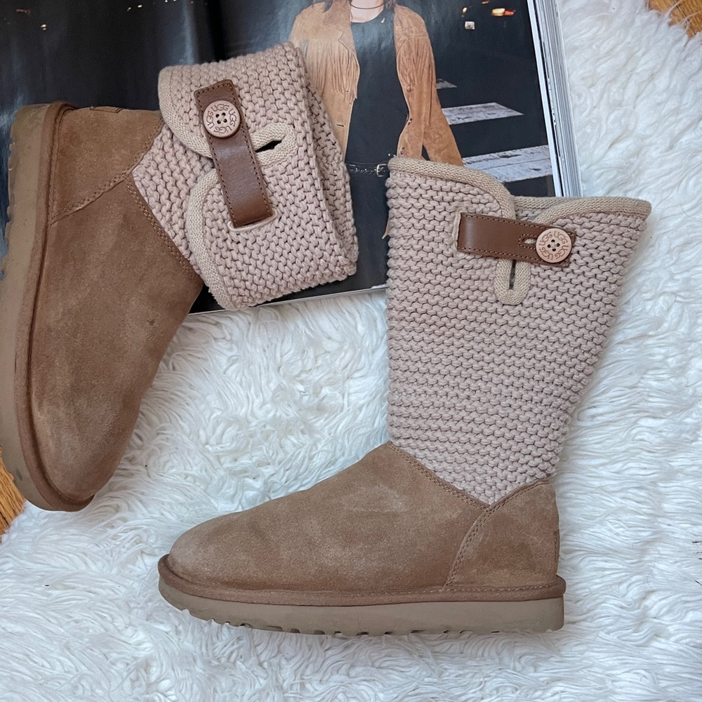 UGG Shaina Beige Knit Cuff Boots - Picture 2 of 11